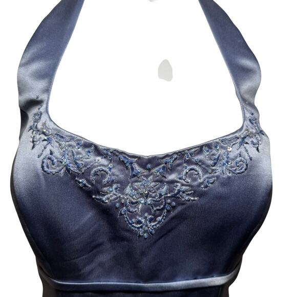 Vintage Prom Dress Maxi Gown 8 Y2K Floral Beaded Halter Glam Satin Corset 90s - Picture 8 of 16